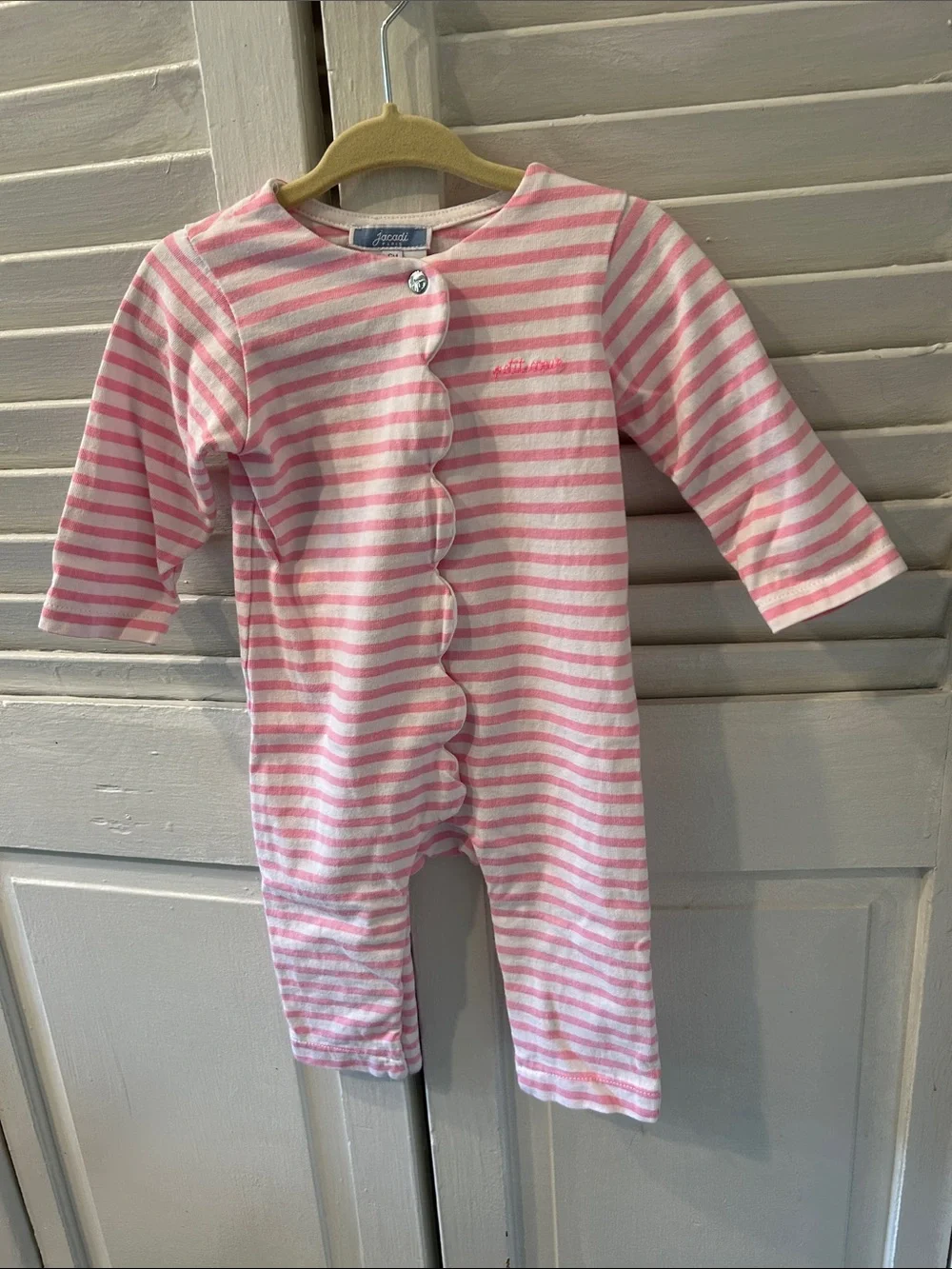 Jacadi Pink and White Striped Footed One-Piece